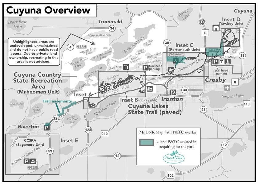 View of Cuyuna trailheads on a map
